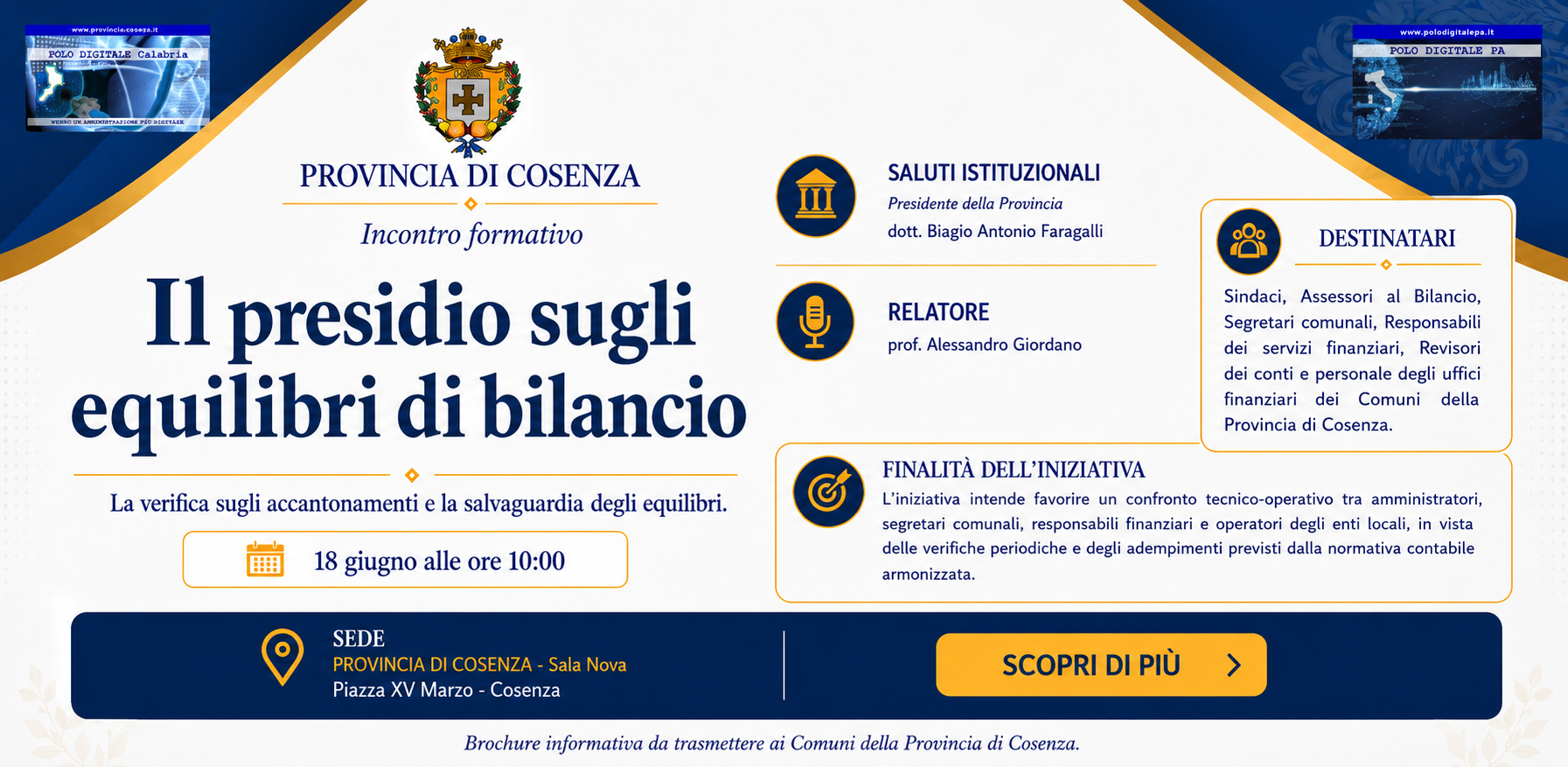 Alta formazione per la PA: Provincia di Cosenza e Polo Digitale Calabria a fianco dei Comuni sulla gestione finanziaria